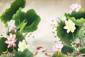 Tranh cá chép và những bông hoa sen khoe sắc in 5d