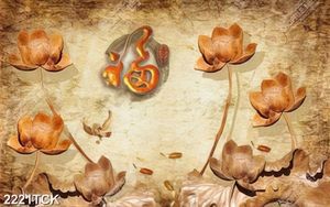 Tranh điêu khắc gỗ hoa sen bên chú chim non in tường