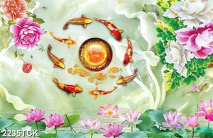 Tranh in tường đầm hoa sen giả ngọc và cá chép vàng