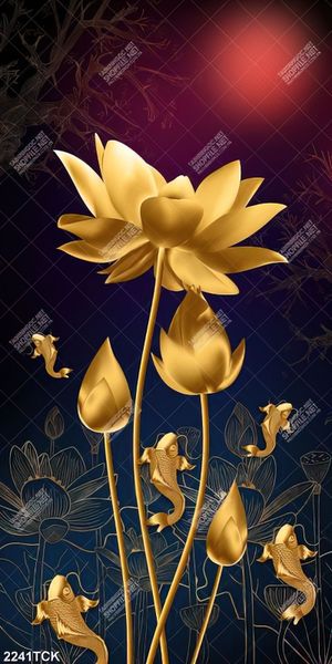 Tranh decor những bông hoa sen vàng trong màn đêm