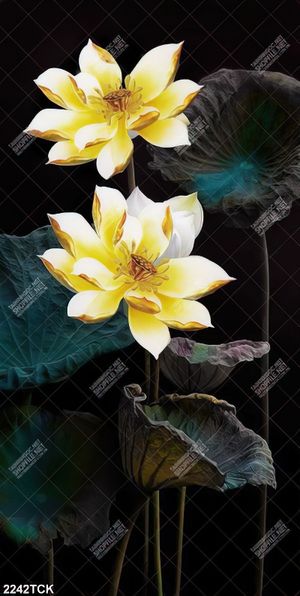 Tranh decor những bông hoa sen vàng trong màn đêm