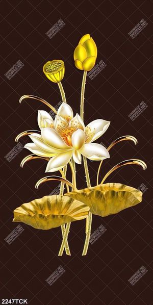 Tranh trang trí hồ hoa sen khoe sắc dưới ánh trăng vàng