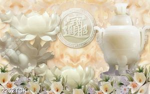 Tranh những bông hoa sen và cá chép giả ngọc in 5d