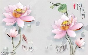 Tranh đàn cá chép bơi tung tăng trong hồ sen giả ngọc