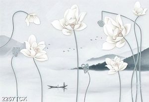 Tranh decor những bông hoa sen hồng bên người lái đò