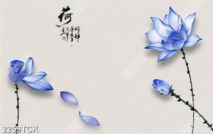 Tranh hồ hoa sen tím và những cánh hoa tung bay psd