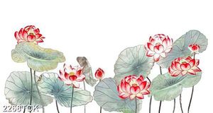 Tranh đàn những bông hoa sen màu đỏ trang trí tường