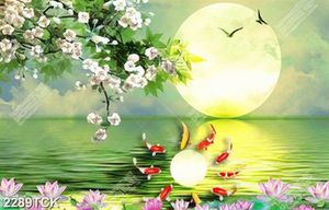Tranh đàn cá chép bơi tung tăng dưới cành hoa anh đào psd