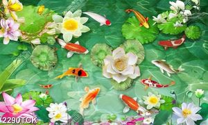 Tranh in uv cành hoa mộc lan trên mặt hồ cá chép vàng