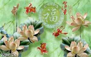 Tranh nghệ thuật đàn cá chép bên những bông sen giả ngọc