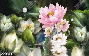 Tranh hoa sen cá chép vàng trong hồ trang trí tường