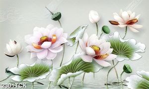 Tranh hoa sen hồng trong hồ cá chép và chú chuồn chuồn