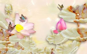 Tranh những chú bướm trên hồ sen giả ngọc dán tường