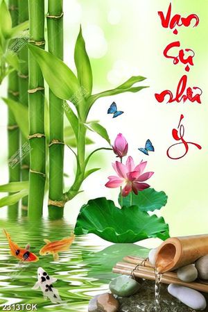 Tranh những chú cá chép bên cây tre xanh trang trí tường