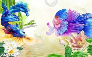 Tranh hai chú cá sim betta màu xanh dương xinh đẹp in 5d