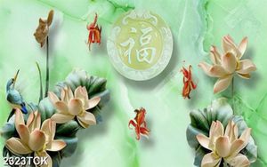 Tranh in canvas đàn cá chép trong hồ sen hồng giả ngọc