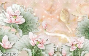 Tranh hoa sen hồng khoe sắc giả ngọc trang trí tường