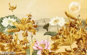 Tranh dán tường hồ cá chép và đàn chim điêu khắc gỗ