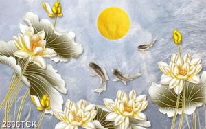 Tranh những bông hoa sen trắng khoe sắc dưới ánh trăng