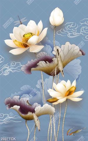 Tranh sơn dầu trang trí những bông hoa sen hồng trong hồ