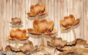 Tranh những cành lá đỏ trên mặt hồ cá chép in tường