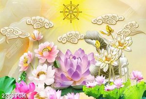 Tranh in canvas những đám mây trên hồ hoa sen hồng