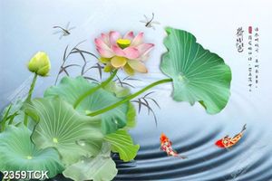 Tranh những chú chuồn chuồn bay lượn trên hồ cá chép