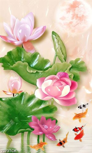 Tranh những bông sen hồng bên cá chép trang trí tường