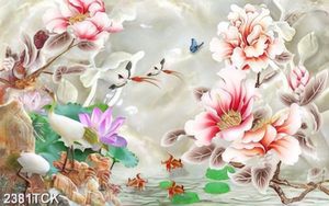 Tranh những bông hoa sen bên đàn chim ri xinh đẹp