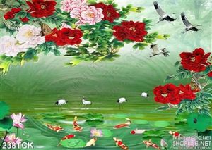 Tranh hoa sen, cá chép hoa mẫu đơn trang trí