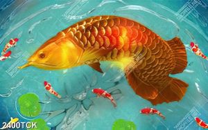 Tranh chú cá chép vàng xinh đẹp trong hồ nước in 3d