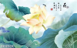 Tranh thủy mạc đầm hoa sen hồng và đàn cá chép in 3d