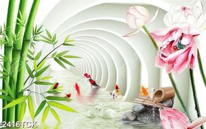 Tranh in tường đầm hoa sen giả ngọc và cá chép vàng
