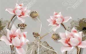 Tranh hoa sen trắng và cá chép giả ngọc trang trí tường