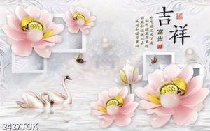Tranh giả ngọc đầm hoa sen hồng và đàn cá chép in 3d
