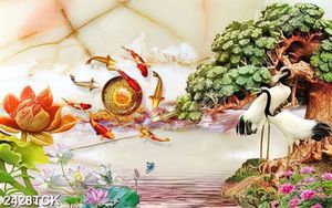 Tranh trang trí những bông hoa sen hồng rực rỡ giả ngọc