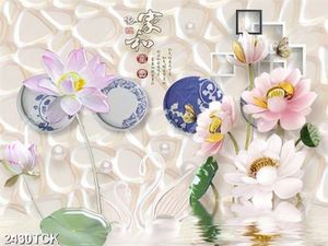 Tranh nghệ thuật hoa sen và chú chim trên cành hoa mai