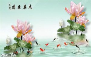 Tranh in tường đầm hoa sen giả ngọc và chú bướm nhỏ