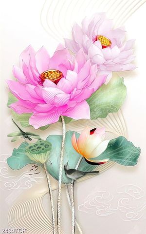 Tranh hhoa mẫu đơn và cá chép vàng trang trí tường
