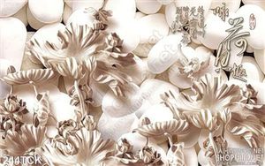 Tranh hoa sen, cá chép điêu khắc thư pháp