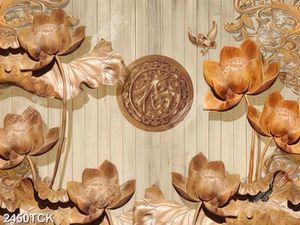 Tranh những bông sen bên đàn chim điêu khắc gỗ