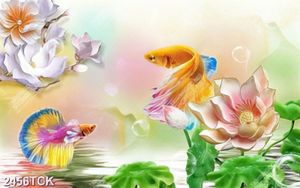 Tranh in uv đàn cá chép bơi tung tăng trong hồ sen trắng