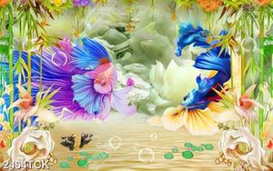 Tranh đàn cá sim betta màu xanh dương trang trí tường