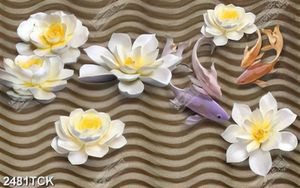 Tranh những bông hoa sen bên đàn cá chép giả ngọc