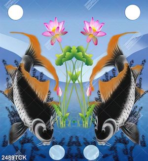 Tranh in canvas cá chép vui đùa bên bóng ánh trăng sáng