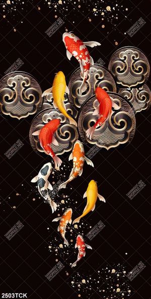 Tranh trang trí những chú cá chép vàng khoe sắc trong hồ