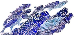 Tranh những chú cá chép màu xanh dương dán tường