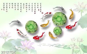Tranh những chiếc lá sen màu xanh bên đàn cá chép