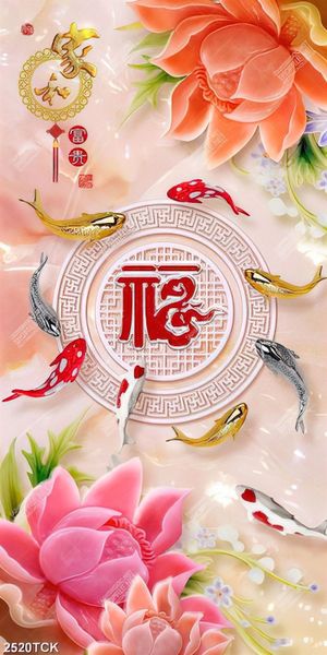 Tranh nghệ thuật hoa sen hồng và đàn cá chép vàng
