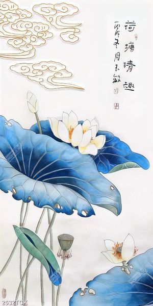 Tranh những bông hoa sen  khoe sắc trong hồ giả ngọc